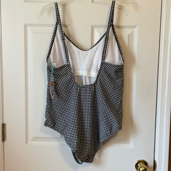 Kona Sol Women’s One Piece Swimsuit Black & White Gingham Print Size 16 NWT - Picture 4 of 11